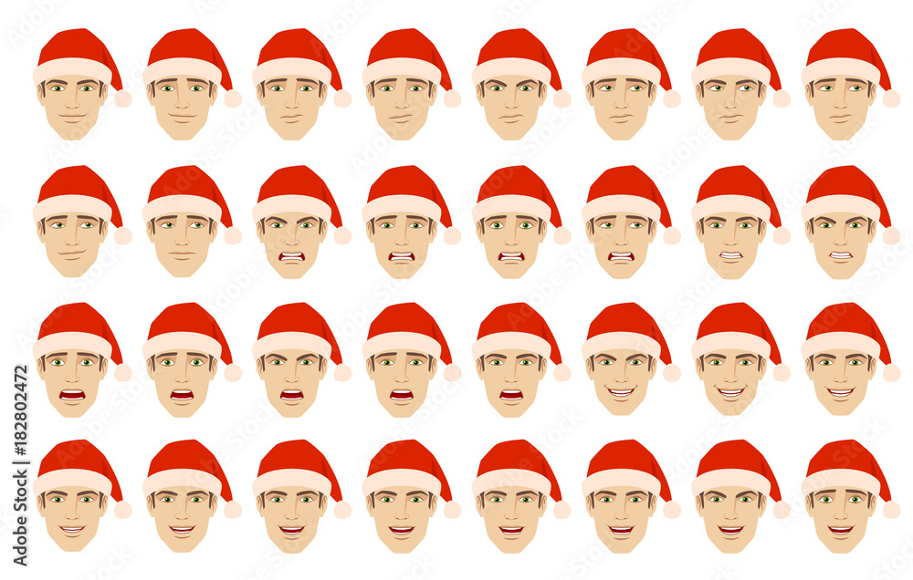 Man in the Santa hat with different emotions and facial expressions Man in the Santa hat with different emotions and facial expressions