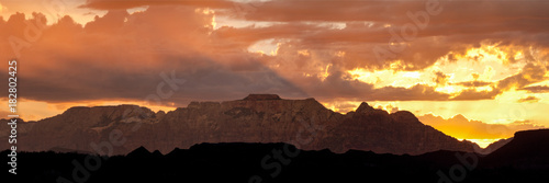 Panorama of West Temple at sunrise from the western side of the mountain.