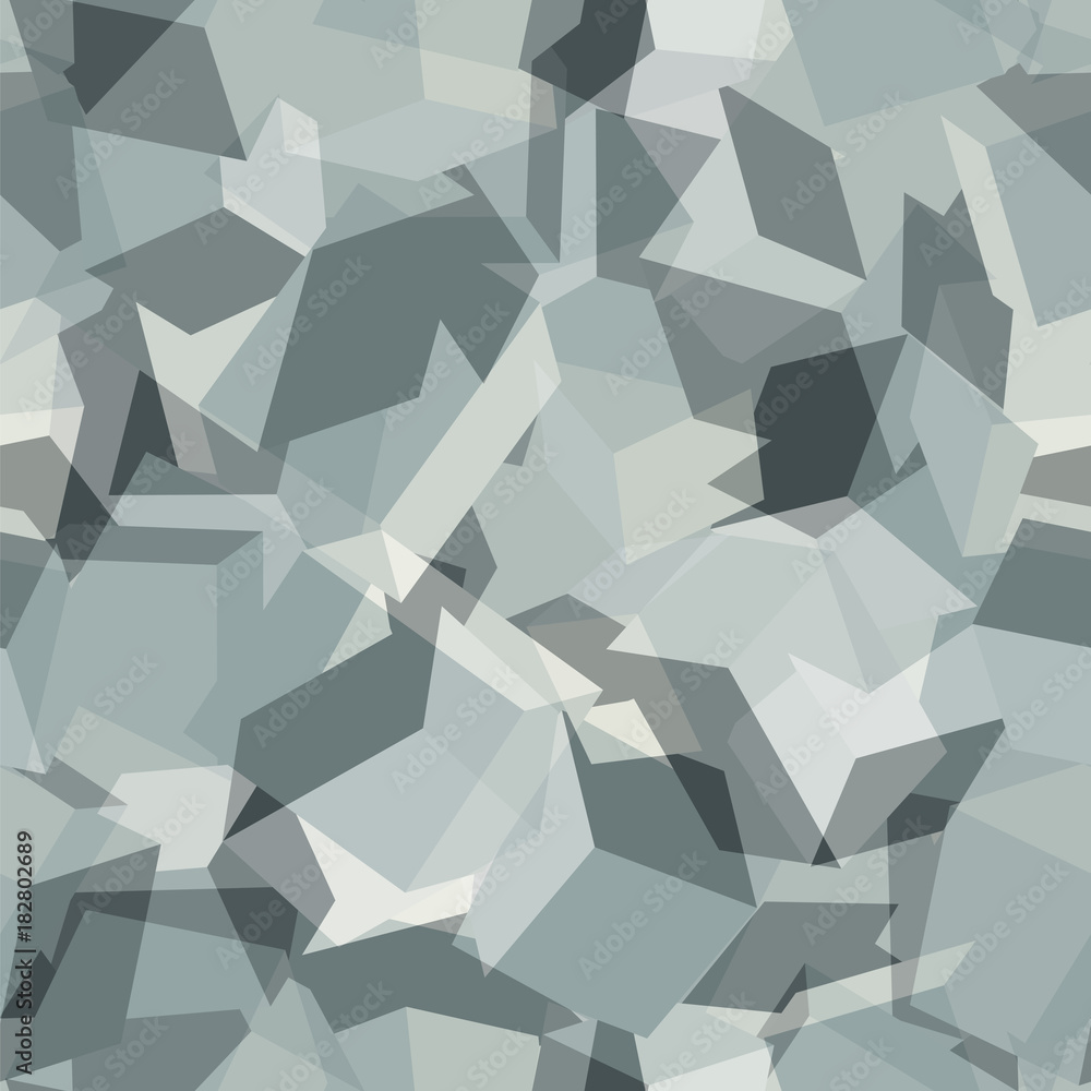 Obraz premium Seamless pattern with geometric camouflage in light grey colors. Vector modern abstract background.