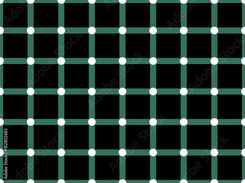 Optical illusion. When moving eyes over images black spots flashed in white circles.  Vector illustration for websites with puzzles, interesting facts.