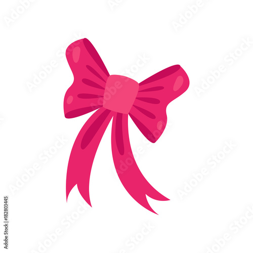 Cute pink bow, accessory for a little princess or fairy cartoon vector Illustration