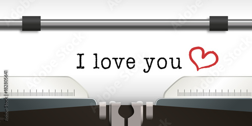 I love you, amour - amoureux - romantique -message - St Valentin - aimer - concept - cœur -machine à écrire