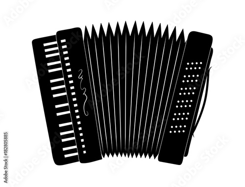 Akkordeon Silhouette,
Vektor Illustration isoliert auf weißem Hintergrund, 