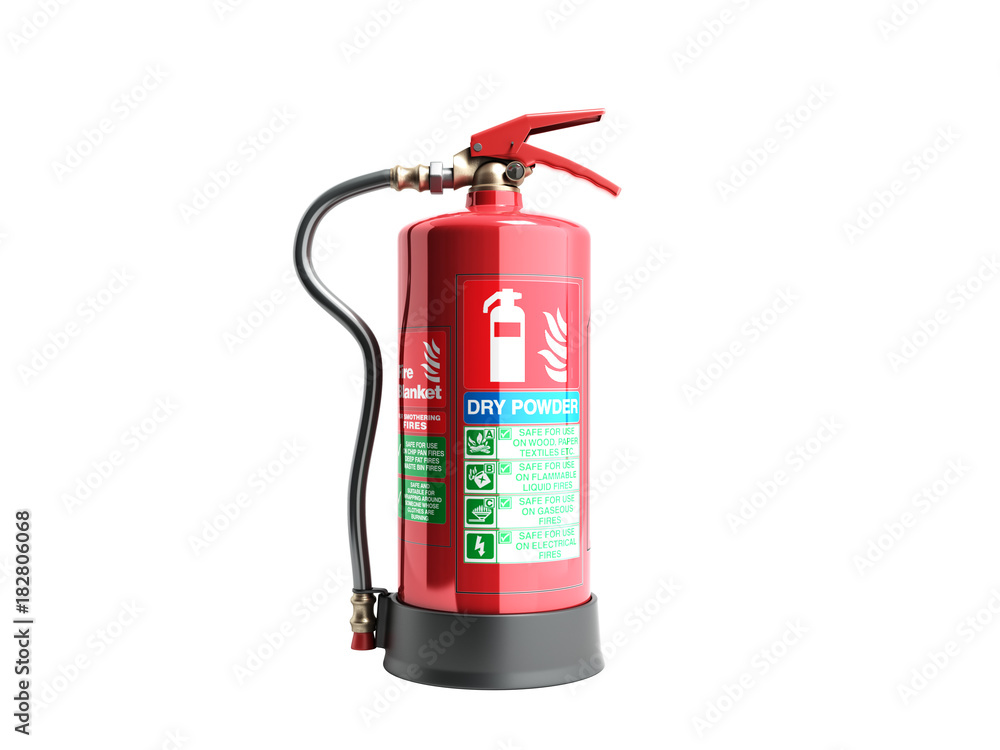Dry power Fire extinguisher 3d render on white background no shadow Dry power Fire extinguisher 3d render on white background no shadow