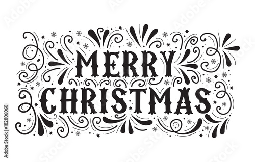Vector decorative christmas lettering. Black and white christmas card. Greeting card