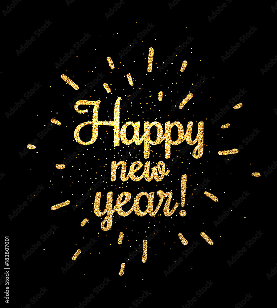 Gold Happy new year card on black. Gold Happy new year card on black.