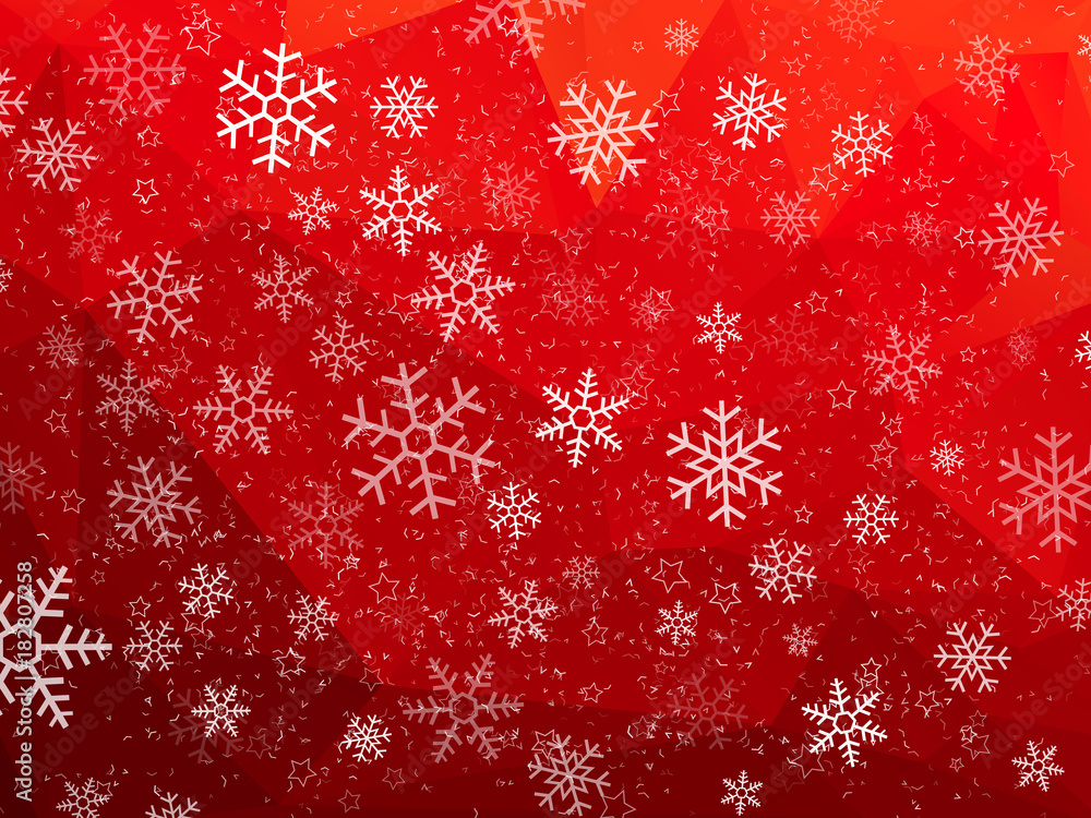 red abstract Christmas background with snowflakes
