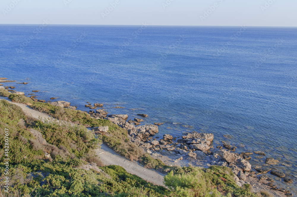View from top on blue ocean on Greek island at summer day at Greek island View from top on blue ocean on Greek island at summer day at Greek island
