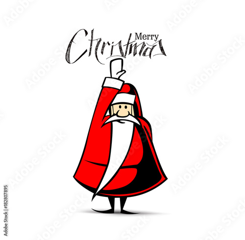 Christmas Background Santa Claus hand up try to fly isolate white background, vector illustration
