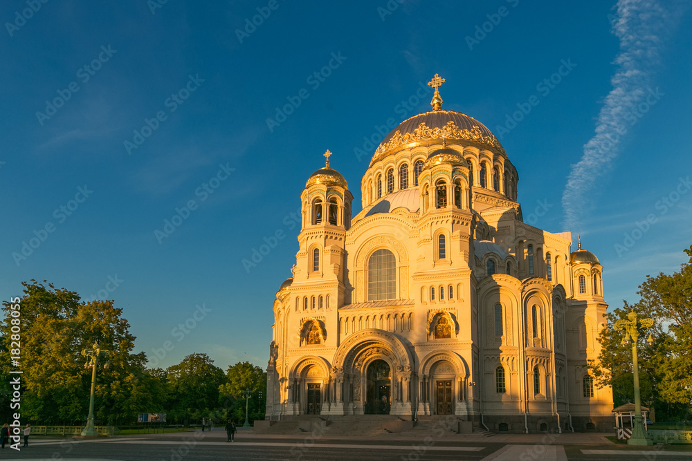 Petersburg, Russia - June 29, 2017: NIKOLSKY SEA CATHEDRAL IN KRONSHTADT IS THE MAIN CHURCH OF THE RUSSIAN MILITARY SEA FLEET.