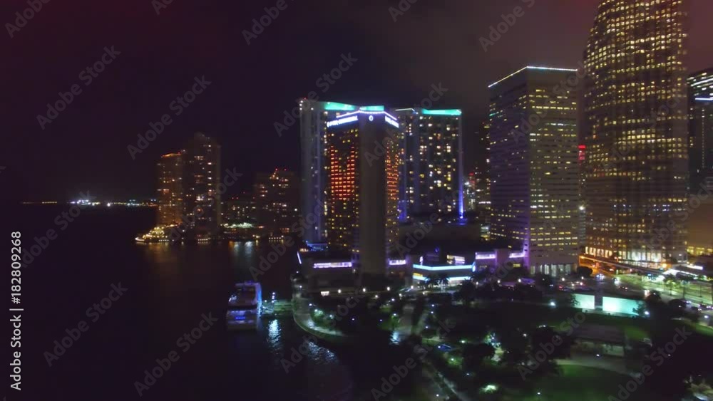 MIAMI - FEBRUARY 2016: Downtown Miami at night, aerial view. Miami is a major attraction in Florida MIAMI - FEBRUARY 2016: Downtown Miami at night, aerial view. Miami is a major attraction in Florida
