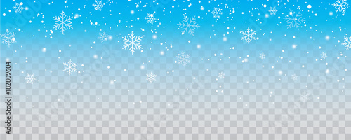 Snowflakes falling christmas decoration isolated background. White snow flying on transparent