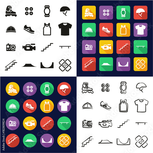 Inline All in One Icons Black & White Color Flat Design Freehand Set