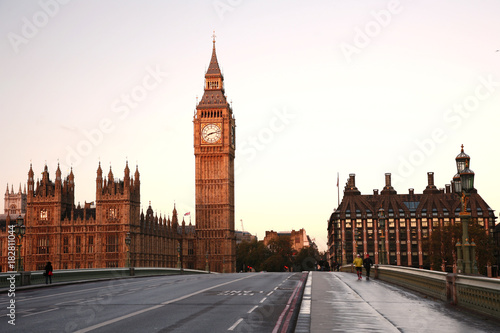 Scene of Westminster Bridge seen from South Bank, quiet morning nobody present. © Sampajano-Anizza