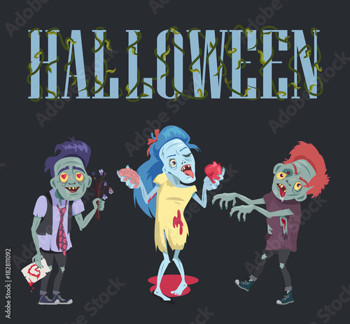 Halloween Poster with Zombies Vector Illustration