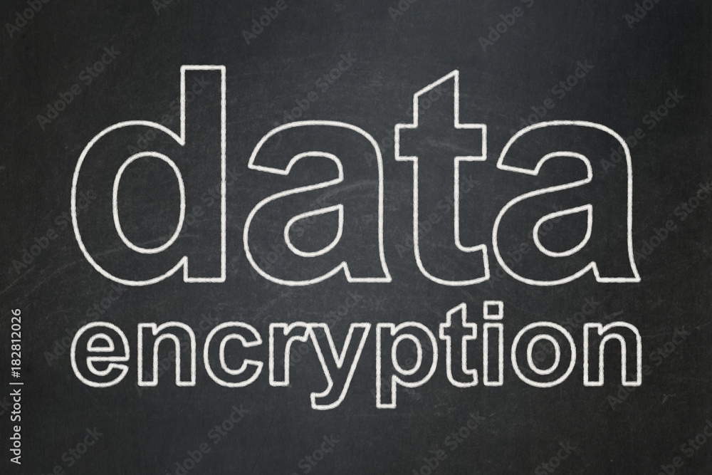 Obraz premium Privacy concept: text Data Encryption on Black chalkboard background