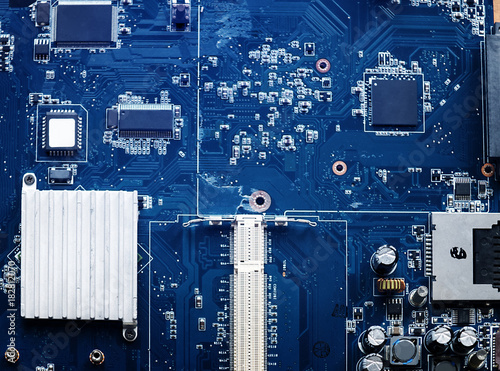 Closeup of blue circuit board photo