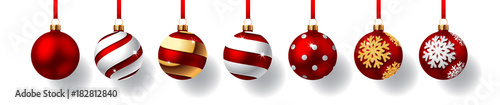 Christmas balls with red ribbon