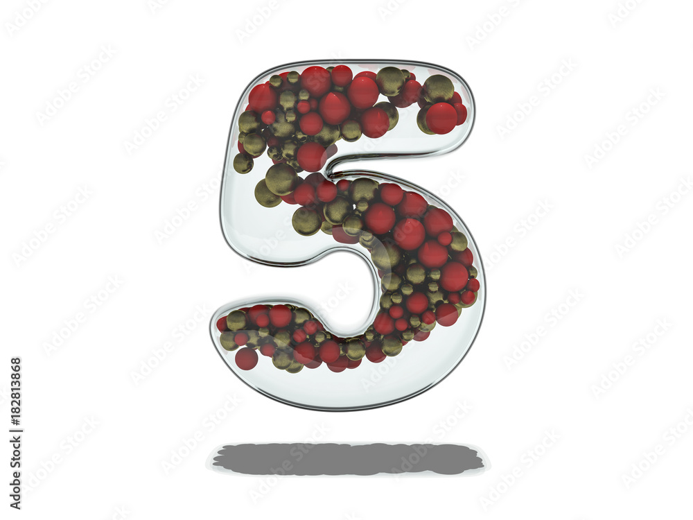 Fototapeta premium Glass Number With Red and Gold Spheres. 3D rendering