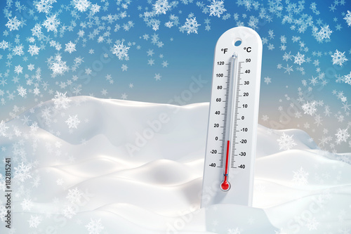 Thermometer in the frost in a snowdrift. Wallpaper.