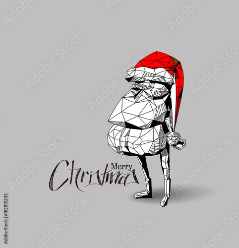 3D wireframe render funny cartoon character of Santa Claus, happy christmas icon, happy Grandpa isolated on white background