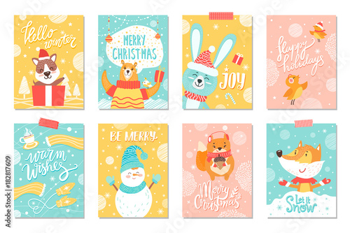 Merry Christmas Set of Winter Holidays Posters