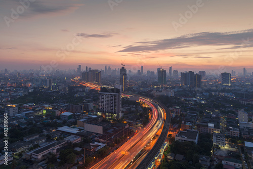 Fotografi Skyscrapers in Bangkok City, Day to Night, Thailand