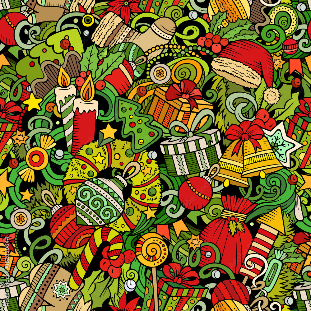 Cartoon cute doodles New Year seamless pattern Cartoon cute doodles New Year seamless pattern