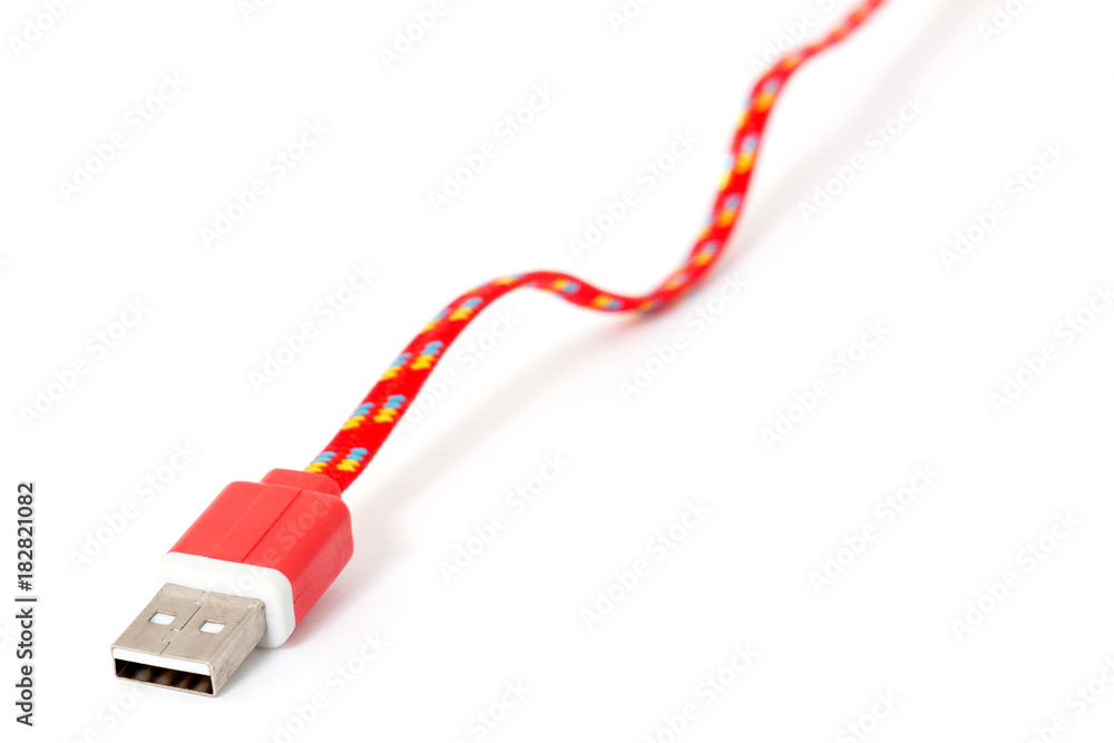 Braided USB cable on white background Braided USB cable on white background
