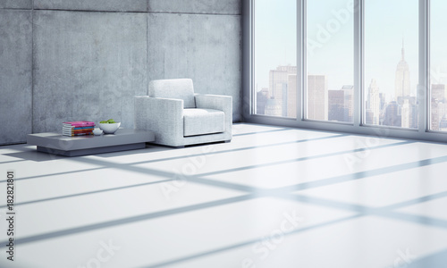 Leeres Loft NY mit Sessel und Tisch