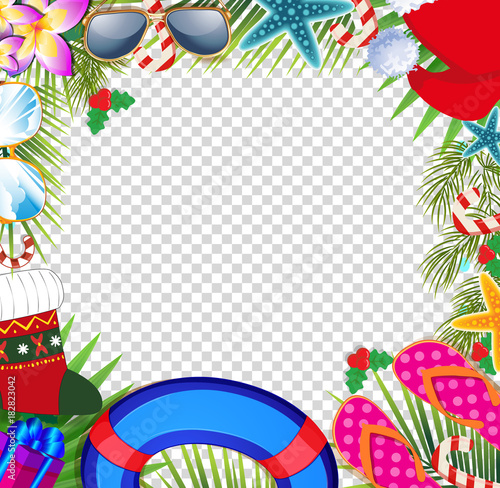 Merry christmas and happy new year border in a warm climate design style.