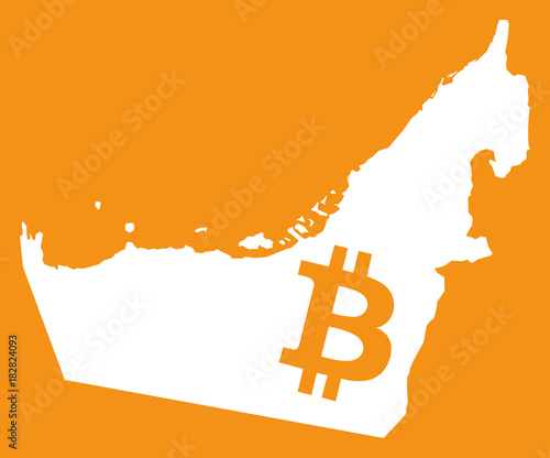 United Arab Emirates map with bitcoin crypto currency symbol illustration