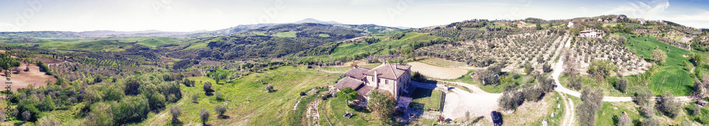 Panoramic aerial view of Tuscany hills in spring season