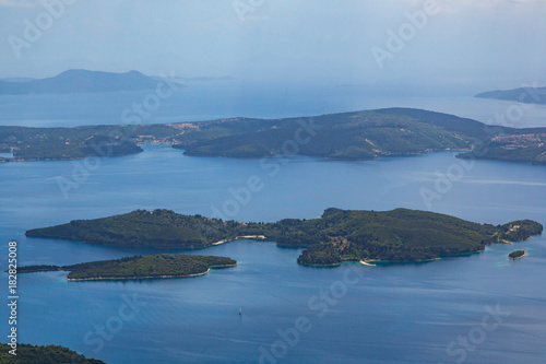 skorpios island, meganissi, dust, blue sky, view from lefkada mountains