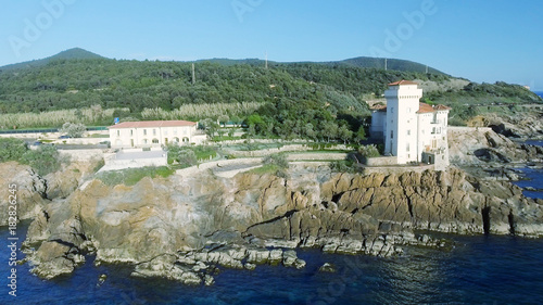 Beautiful aerial view of Calafuria coastline, Italy photo