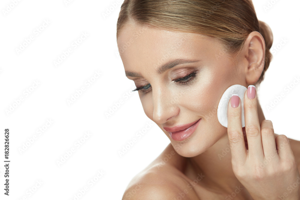 Face Skin Care. Sexy Female Model Removing Makeup From Face Face Skin Care. Sexy Female Model Removing Makeup From Face