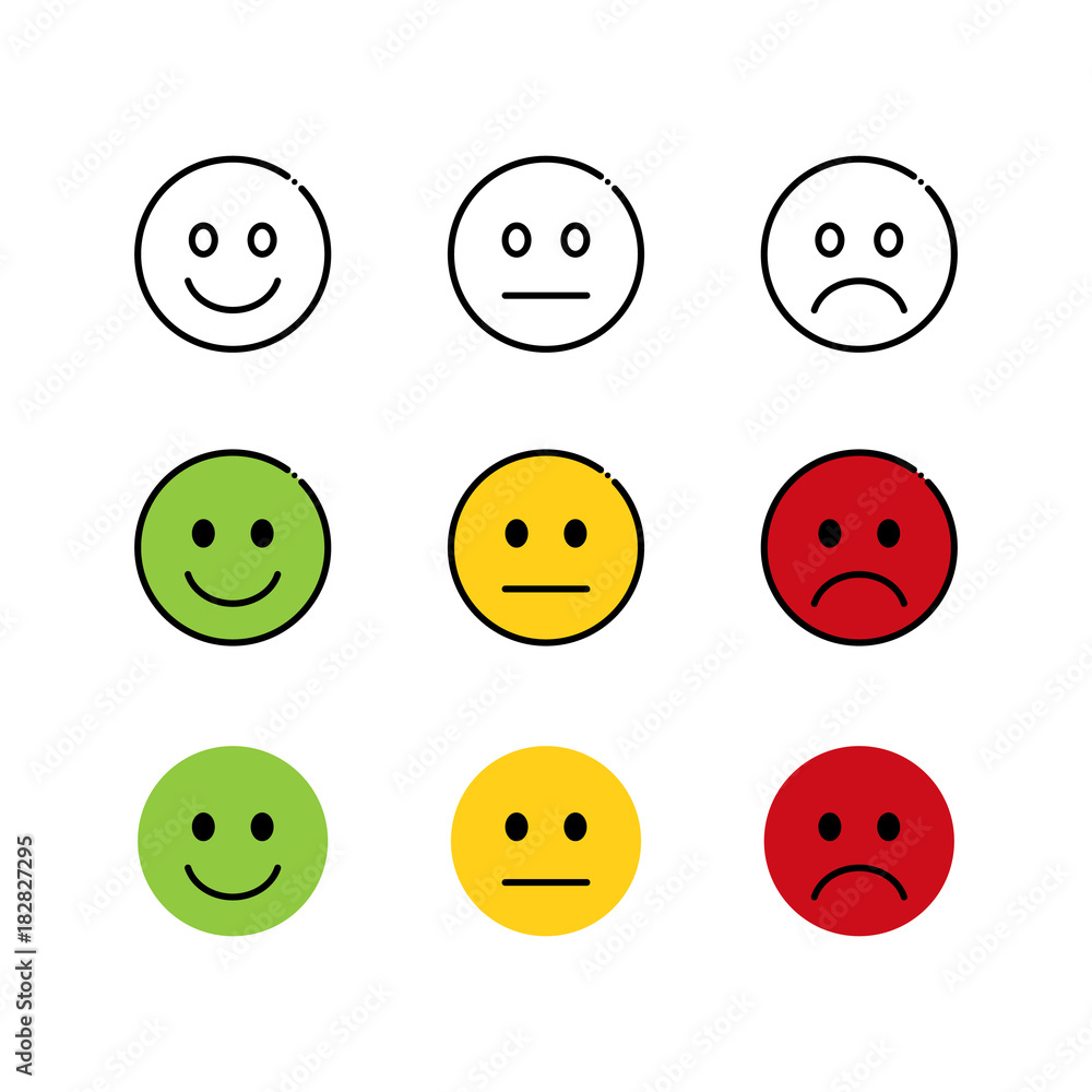 Smiley emoticons icon positive, neutral and negative, flat design Stock ...