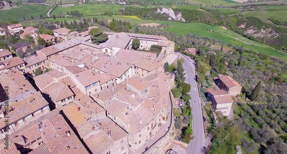 Aerial view of Pienza homes, Italy