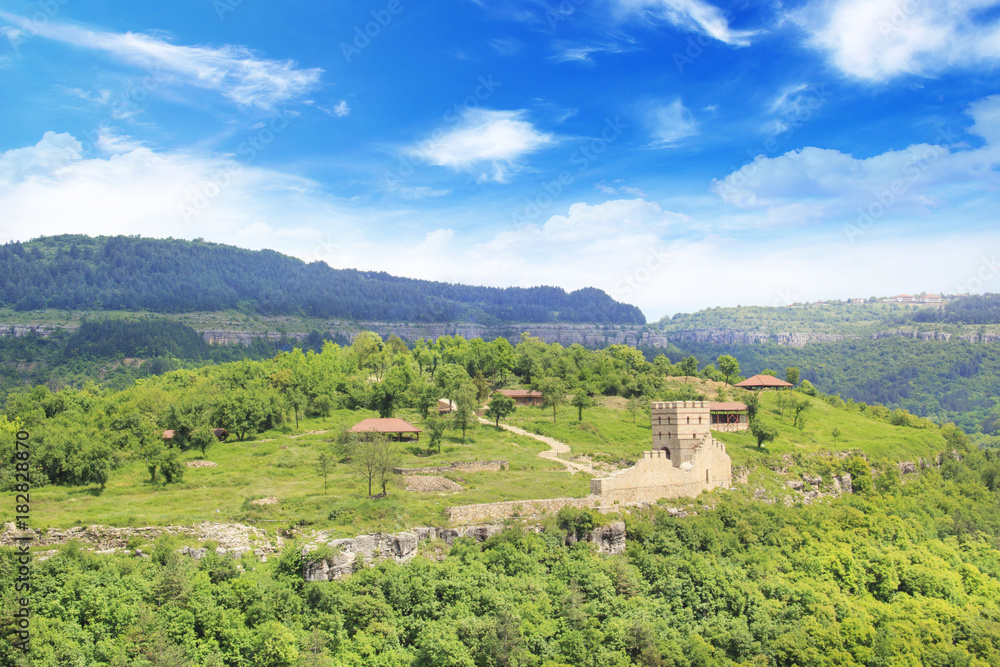 Beautiful view of the ancient fortress Tsarevets in the mountains, in Veliko Tirnovo, Bulgaria