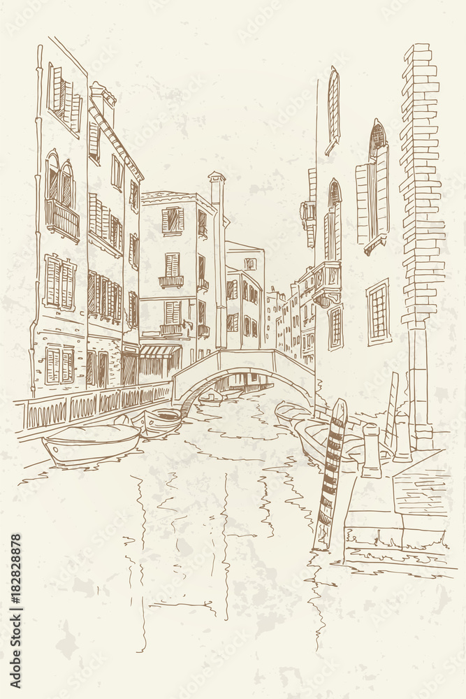 vector sketch of Street scene in Venice, Italy. vector sketch of Street scene in Venice, Italy.