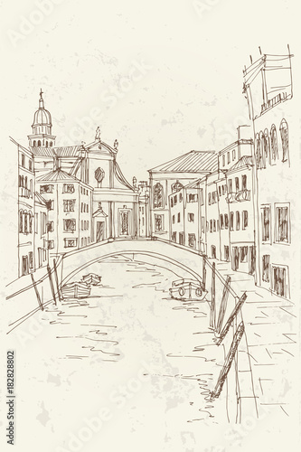 vector sketch of Street scene in Venice  Italy.