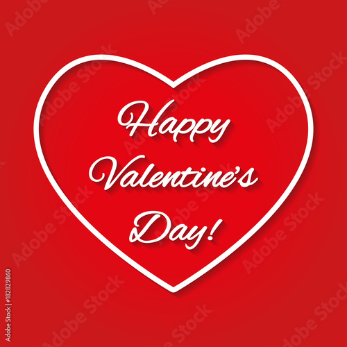 Happy Valentines Day lettering with Heart isolated on red background with hearts. Vector illustration.