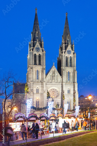 christmas market, St. Ludmila church, Vinohrady, Prague, Czech Republic