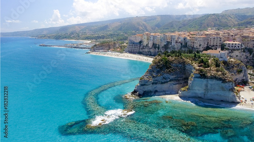 Aerial view of Tropea coastline in Calabria, Italy photo