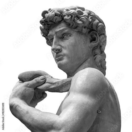 Statue of a famous statue by Michelangelo - David from Florence, isolated on white