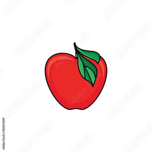 vector flat sketch style red fresh ripe apple. Isolated illustration on a white background. Healthy vegetarian eating, dieting and lifestyle design object.