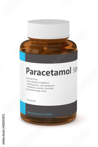 Φωτογραφία 3d rendering of paracetamol bottle with pills over white