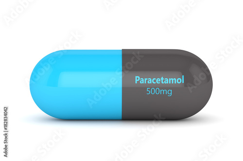 3d rendering of paracetamol pill over white photo