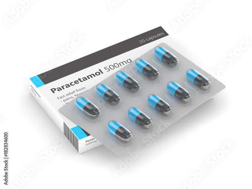 3d rendering of paracetamol pills over white