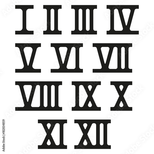 Roman numerals. Black numbers on white background